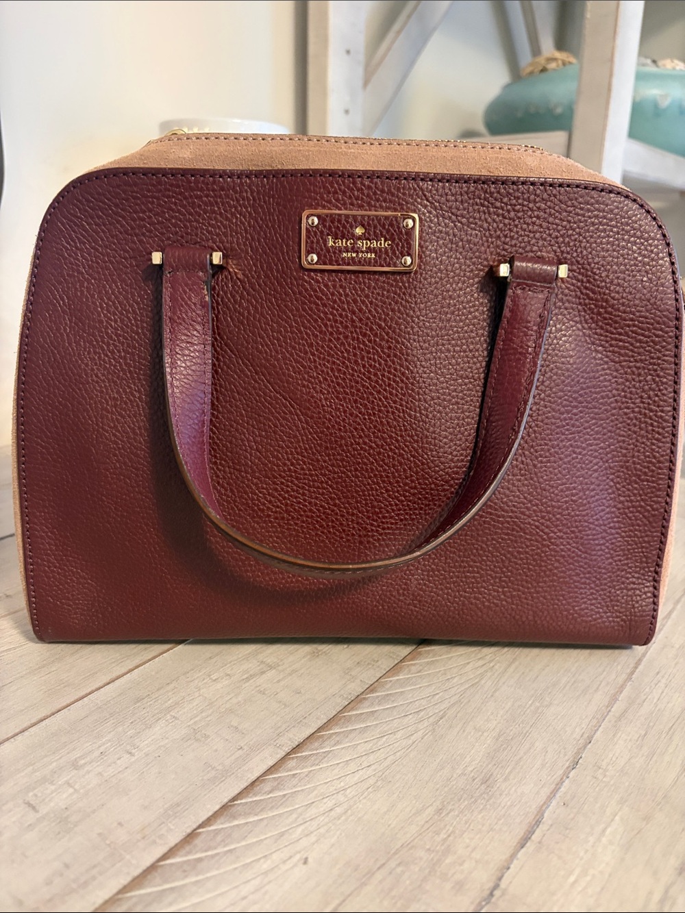 kate spade Burgundy and Tan Pebbled Dome Satchel
